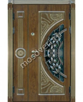Двустворчатая дверь МДФ с натуральным шпоном с большим кованым элементом - купить от производителя Мосдвери Двустворчатая дверь МДФ с натуральным шпоном с большим кованым элементом